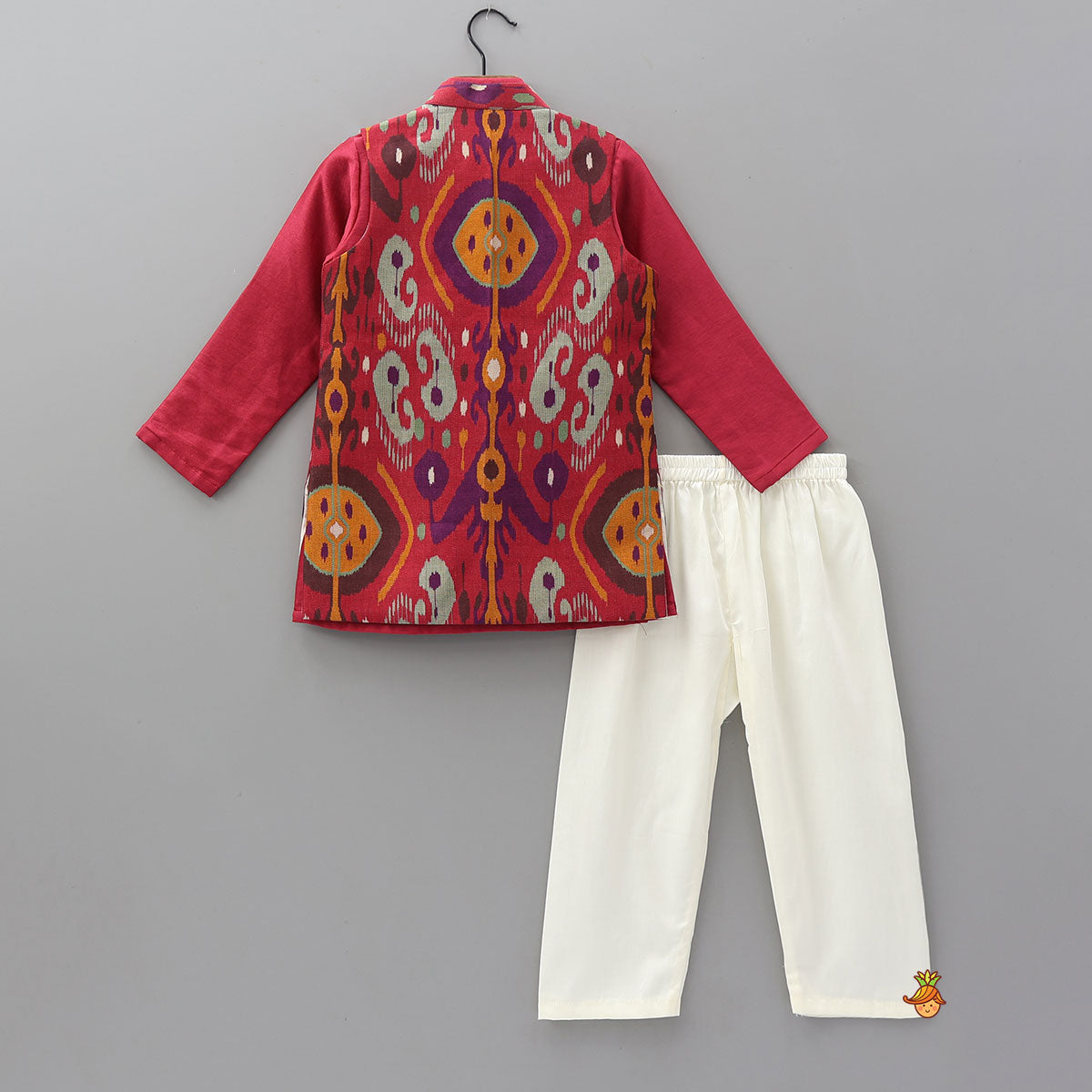 Pre Order: Front Open Ethnic Kurta With Printed Jacket And Pyjama