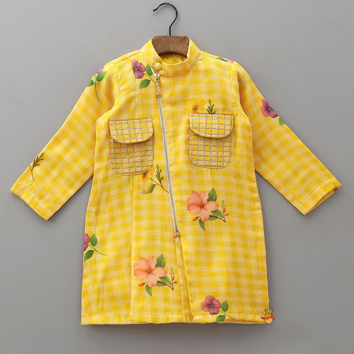 Pre Order: Floral Checkered Elegant Kurta And Pyjama