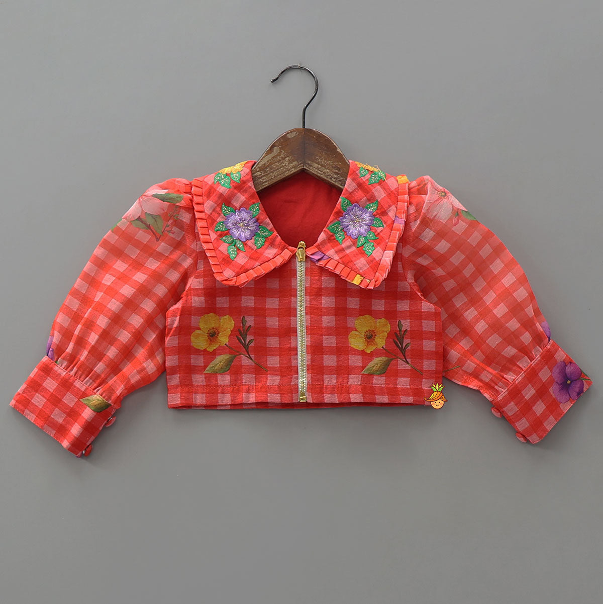 Pre Order: Floral Jacket Style Top And Dhoti With Dupatta And Hair Band