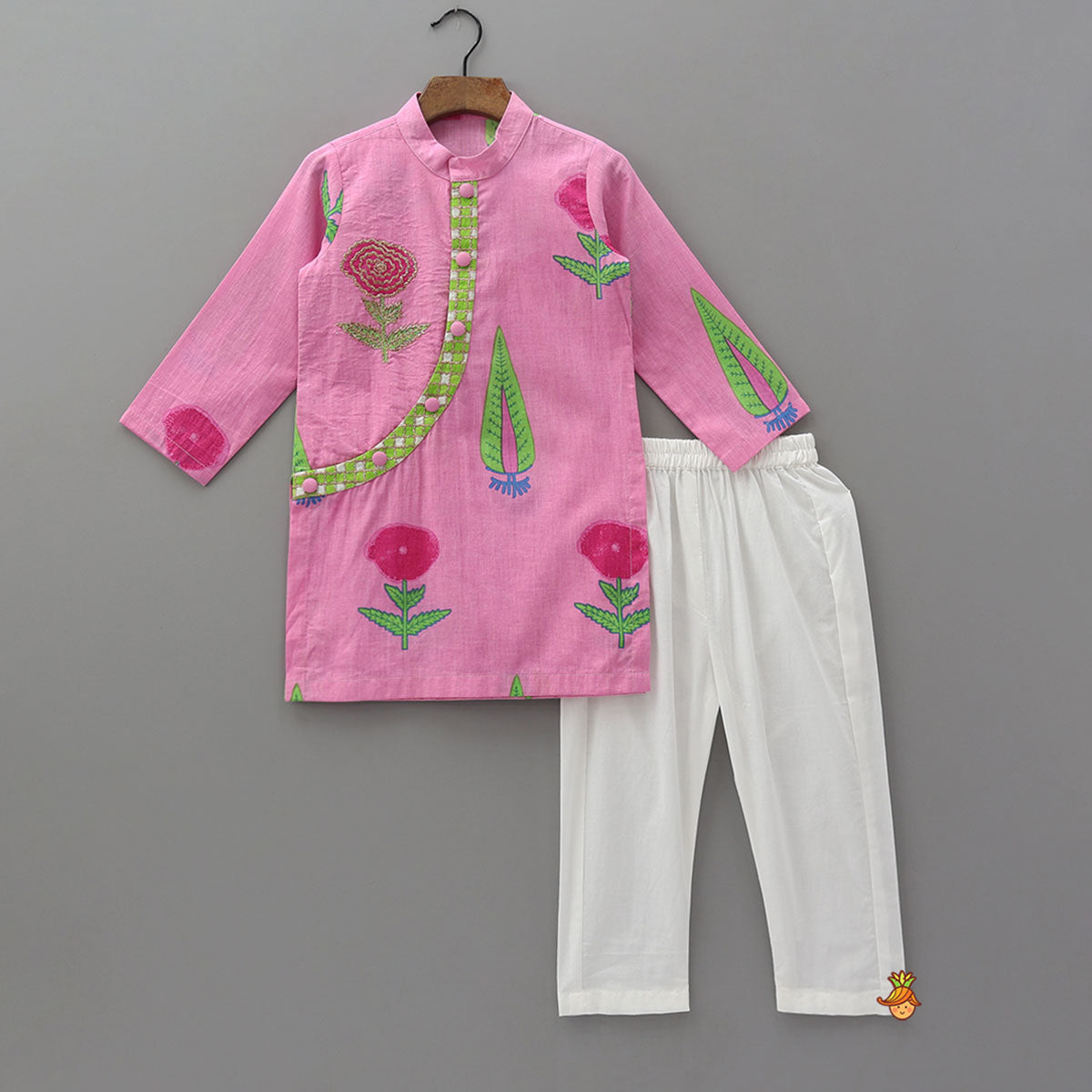 Pre Order: Printed Curved Placket Kurta And Pyjama