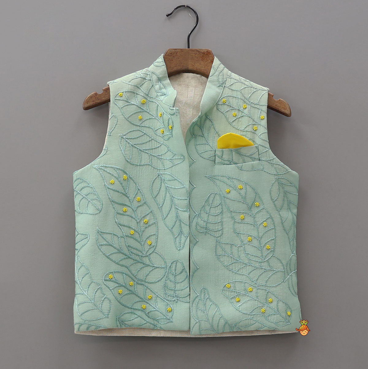 Pre Order: Leaf Motif Embroidered Kurta With Jacket And Pyjama
