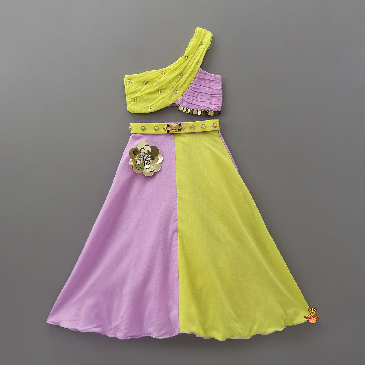 Booti Work Crop Top And Colour Block Lehenga