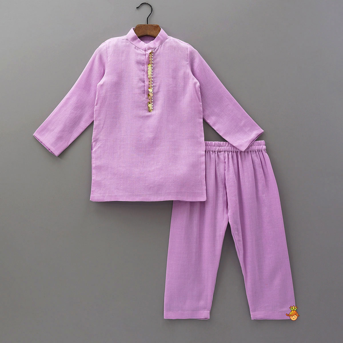 Sequined Front Placket Kurta With Contrasting Jacket And Pyjama