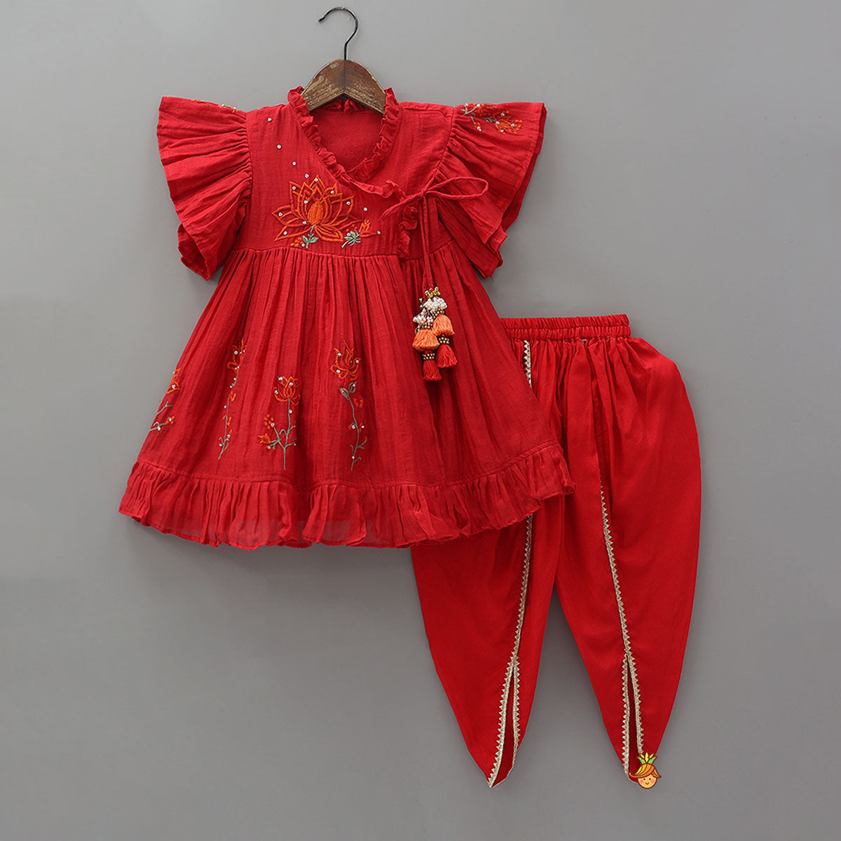 Pre Order: Floral Embroidered Yoke Kurti And Matching Dhoti Pant