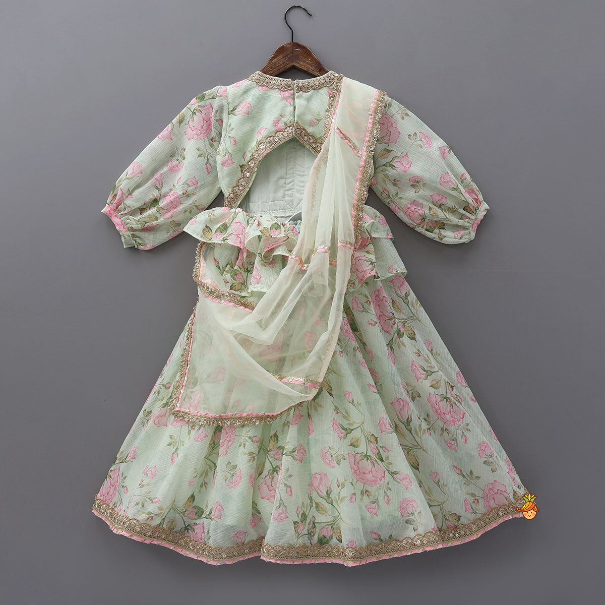 Pre Order: Stylish Cut-Out Back Anarkali With Attached Dupatta