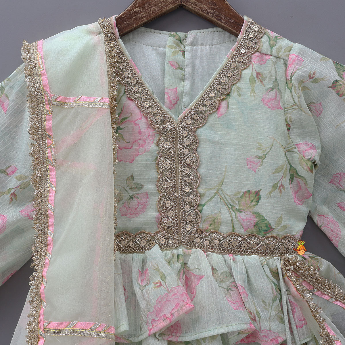 Pre Order: Stylish Cut-Out Back Anarkali With Attached Dupatta