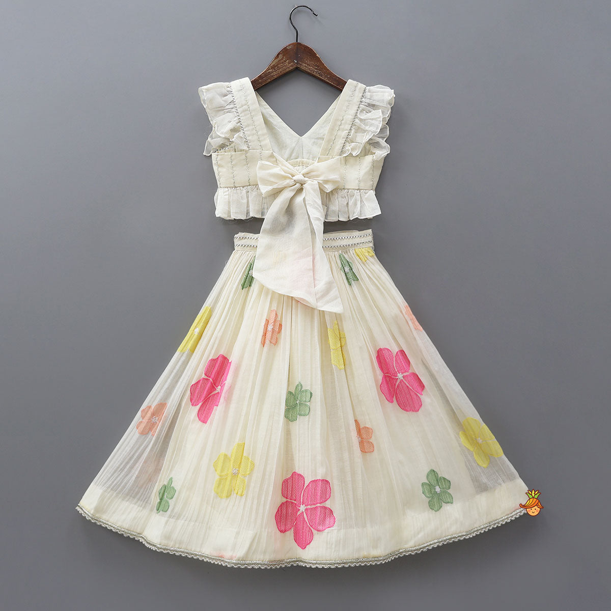 Pre Order: Soft Mul Chanderi Ruffle Crop Top And Lehenga