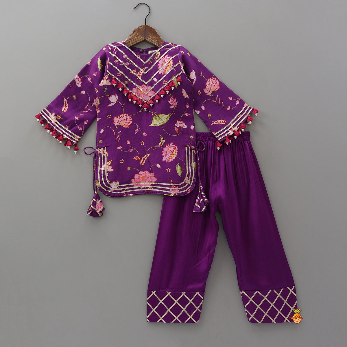 Pre Order: Fringe Detail Kurti With Farshi Salwar And Dupatta