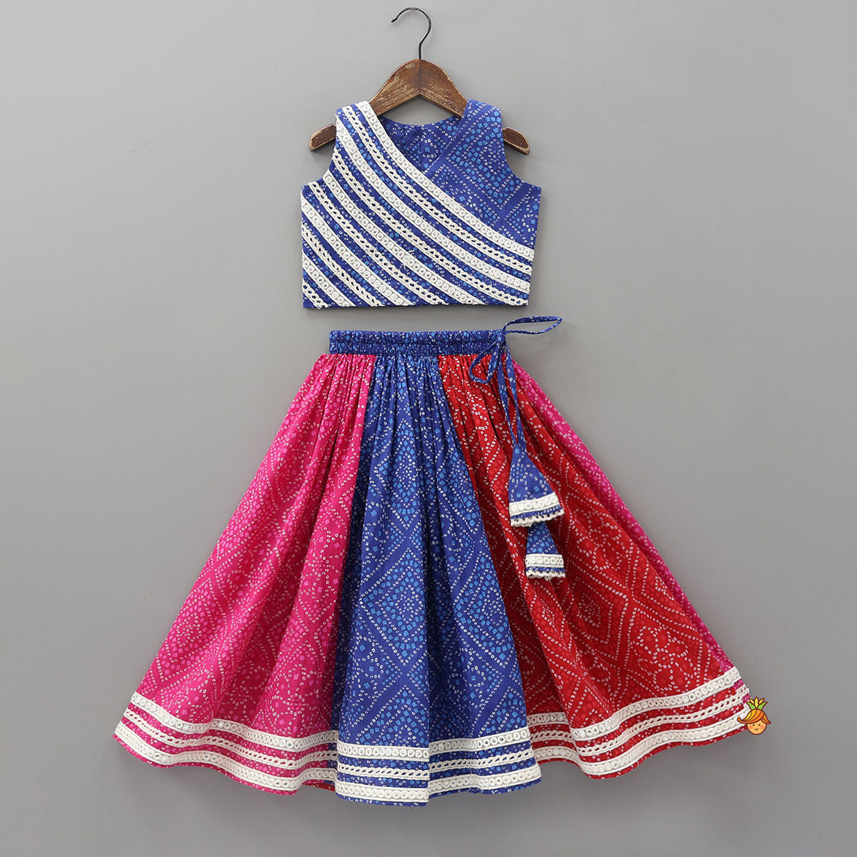 Pre Order: Bandhani Printed Crop Top And Lehenga