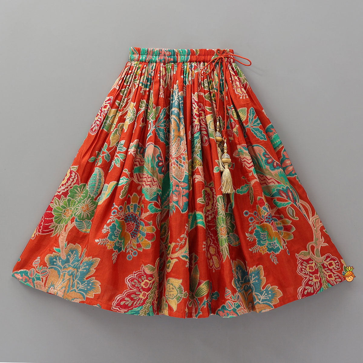 Pleated Yoke Printed Top And Lehenga With Matching Dupatta