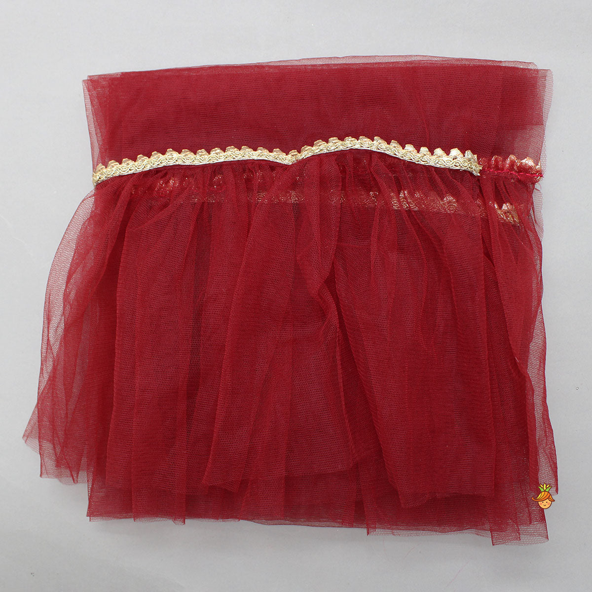 V Neck Printed Top And Lehenga With Ruffle Net Dupatta