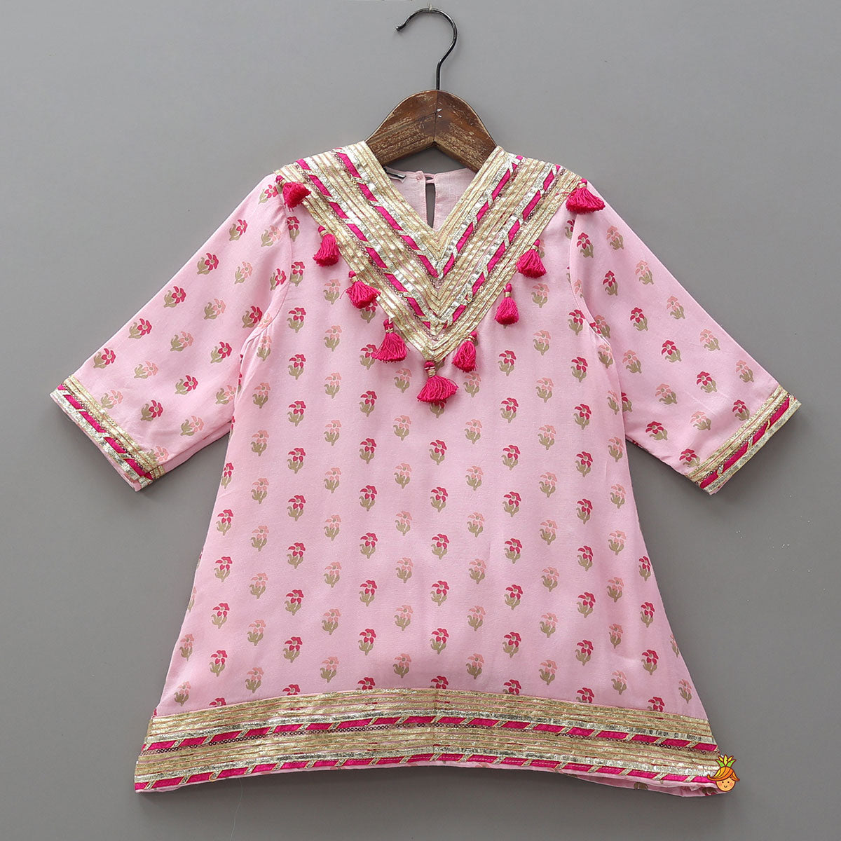 Pre Order: Fringe-Detail Yoke Kurti And Palazzo