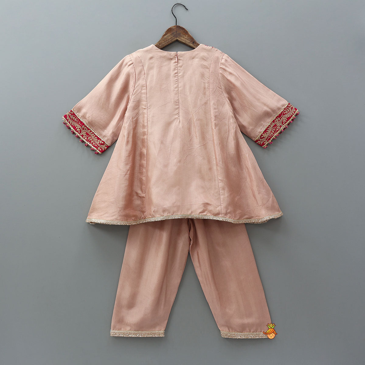 Pre Order: Contrasting Yoke Embroidered Silk Kurti And Pant With Dupatta