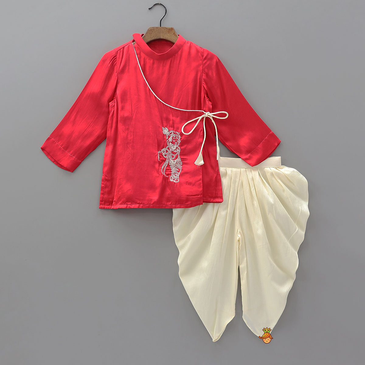 Pre Order: Krishna Motif Embroidered Kurta And Dhoti