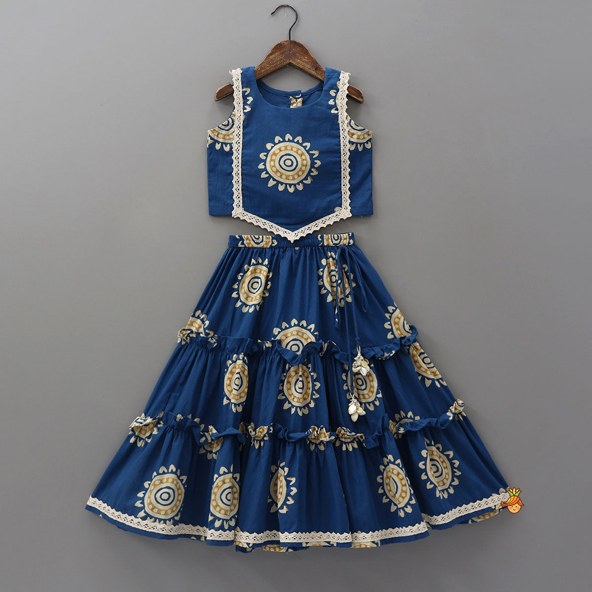 Pre Order: Stylish Hem Crop Top With Tiered Lehenga