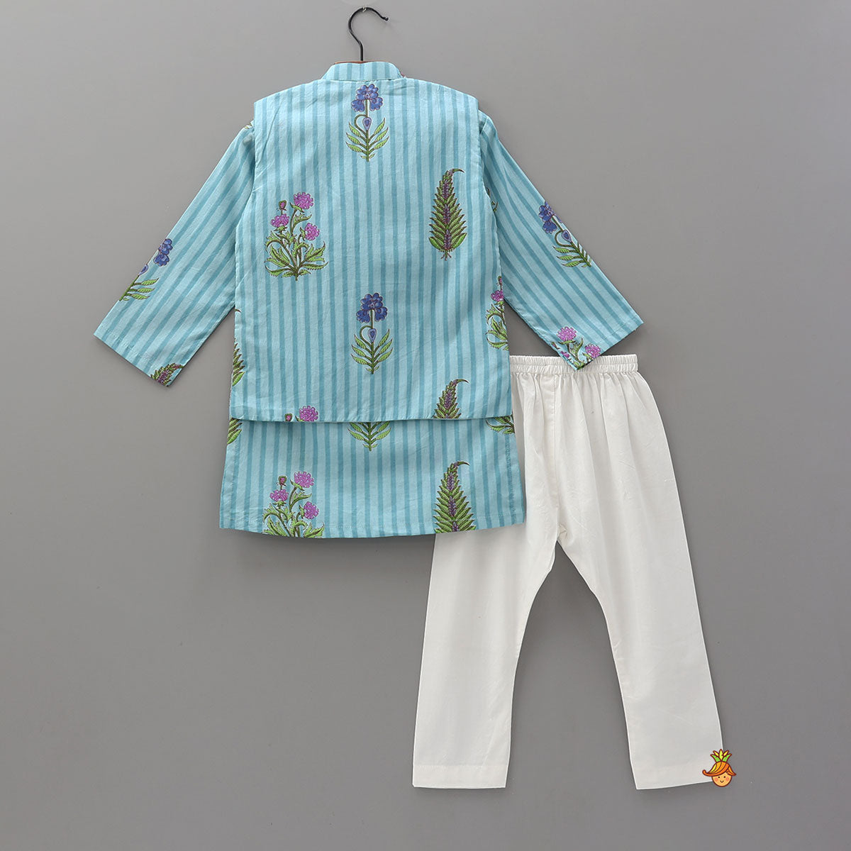 Pre Order: Soft Cotton Printed Ethnic Kurta With Jacket And Pyjama