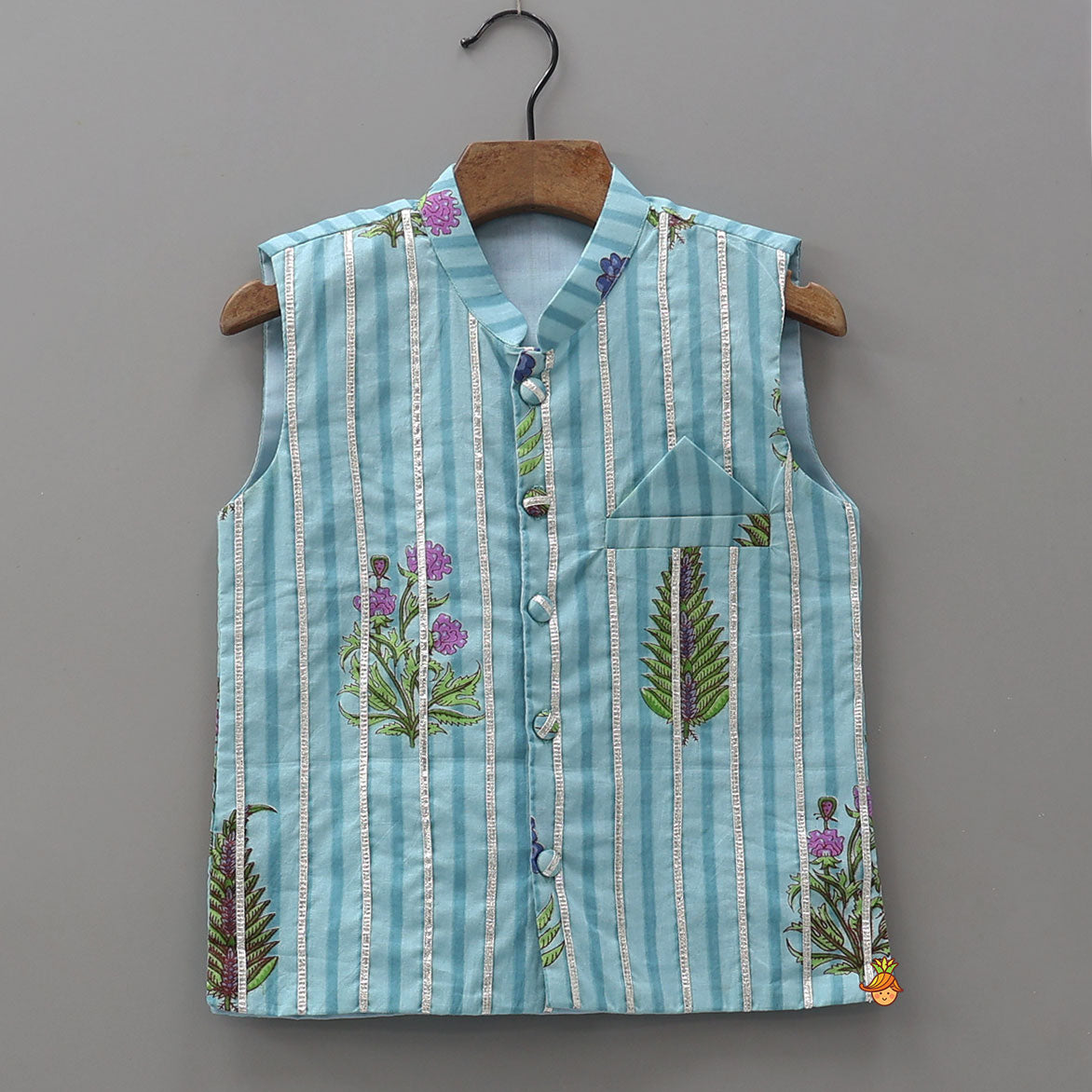 Pre Order: Soft Cotton Printed Ethnic Kurta With Jacket And Pyjama