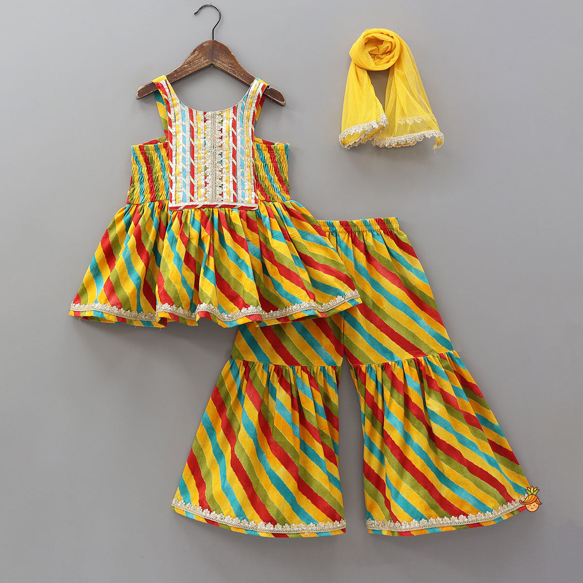 Pre Order: Strappy Peplum Style Kurti With Sharara And Dupatta