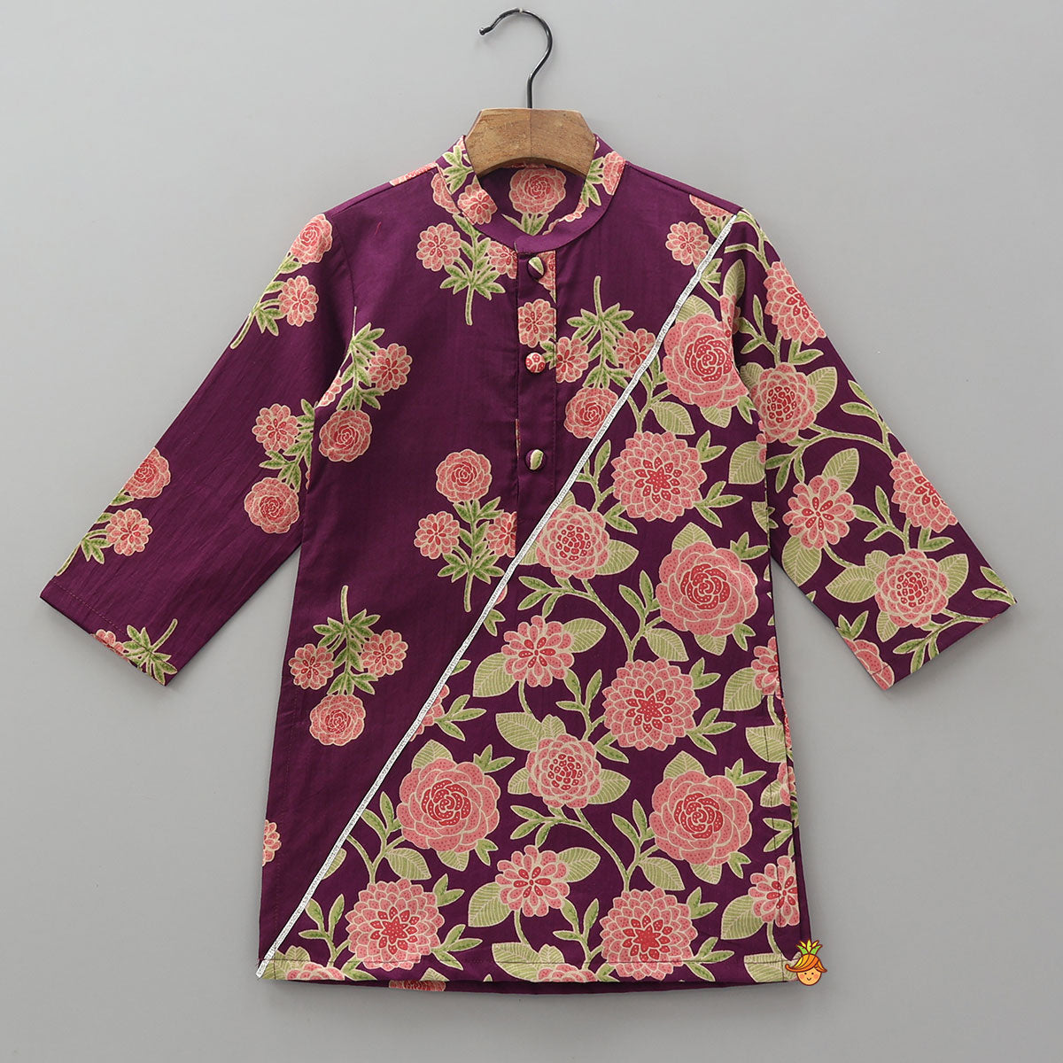 Pre Order: Floral Printed Cotton Kurta And Pyjama