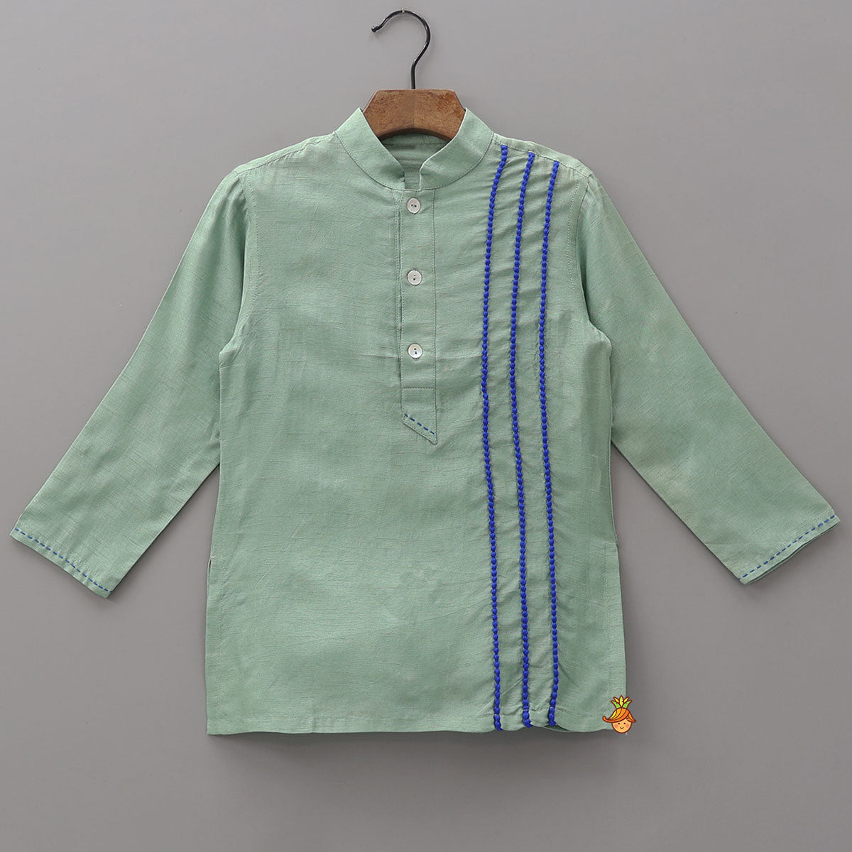 Pre Order: Contrast Lace Accent Kurta And Pyjama