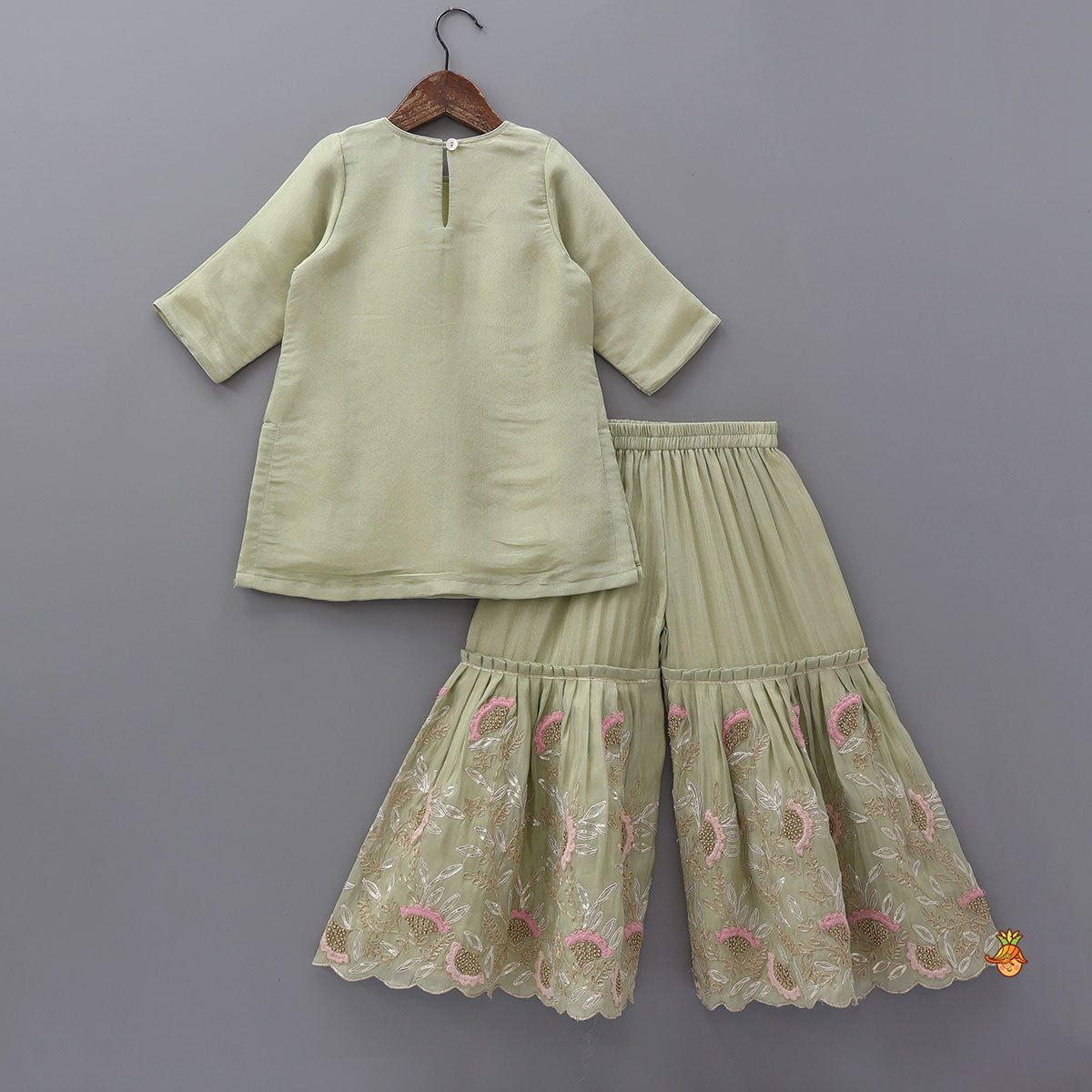 Pre Order: Yoke Embroidered Shimmery Kurti And Sharara