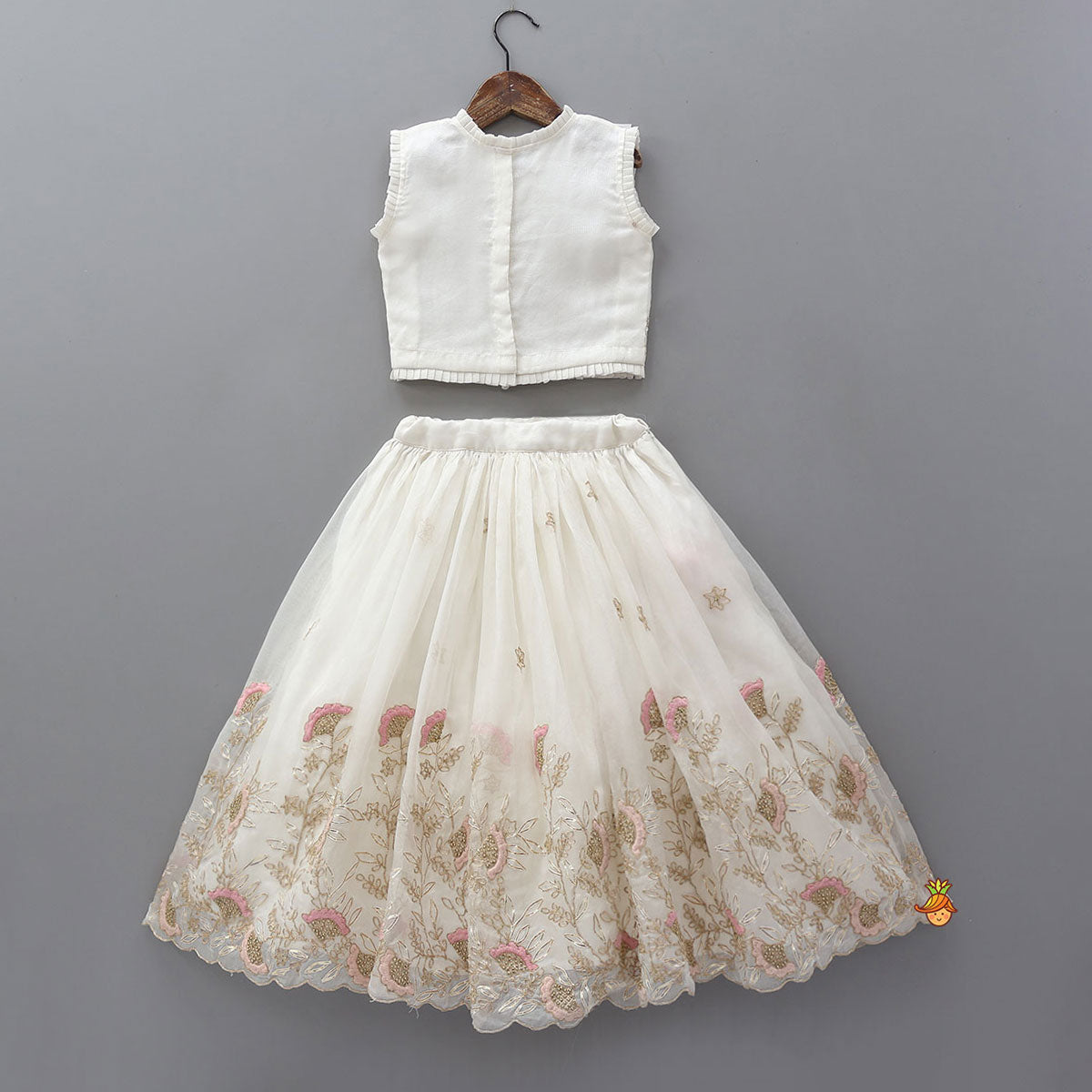 Pre Order: Pleated Detail Crop Top And Lehenga