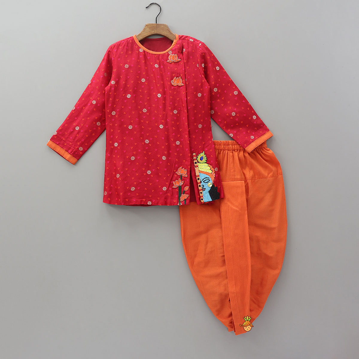 Pre Order: Krishna Embroidered Festive Kurta And Dhoti
