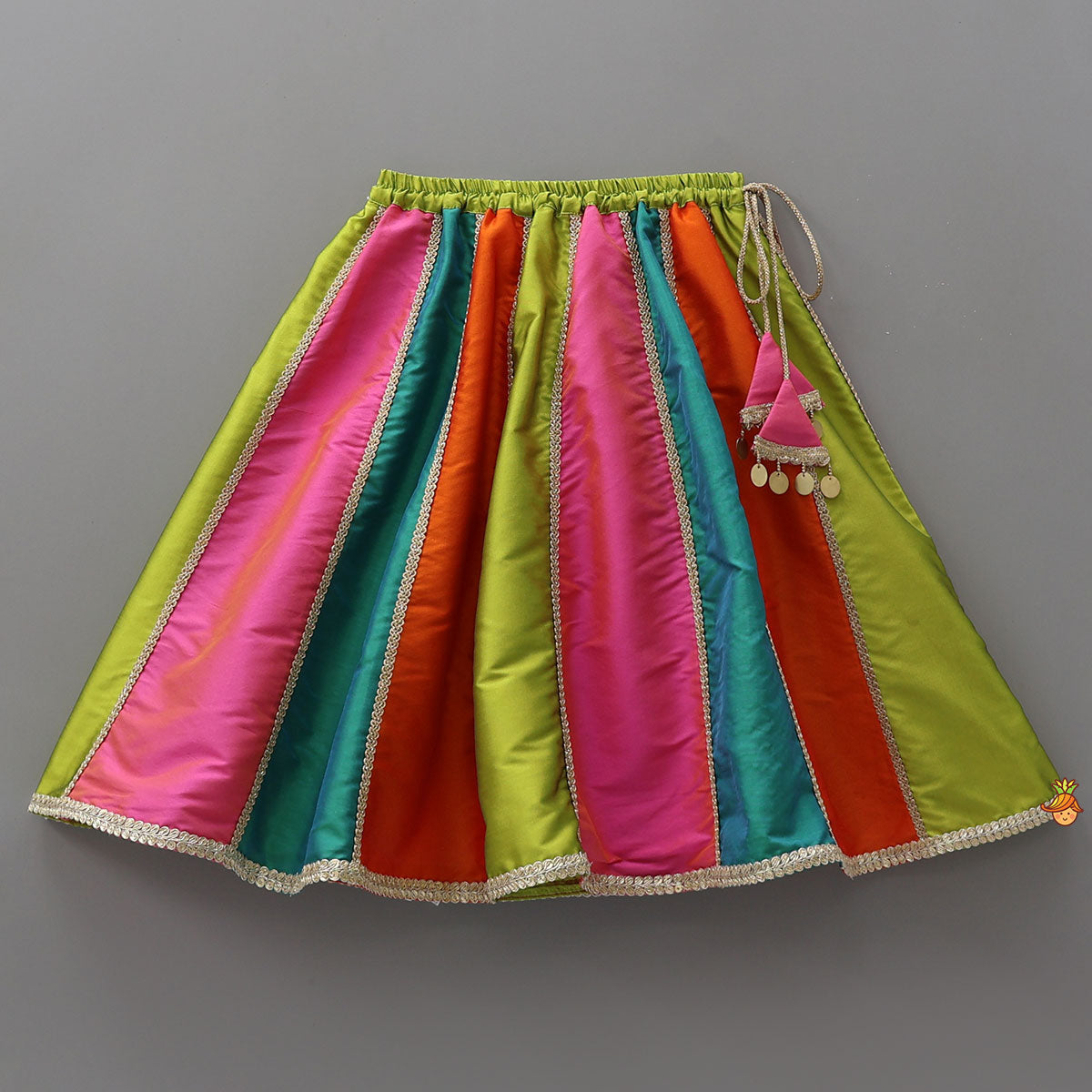 Pre Order: Embellished Crop Top With Panelled Lehenga And Dupatta