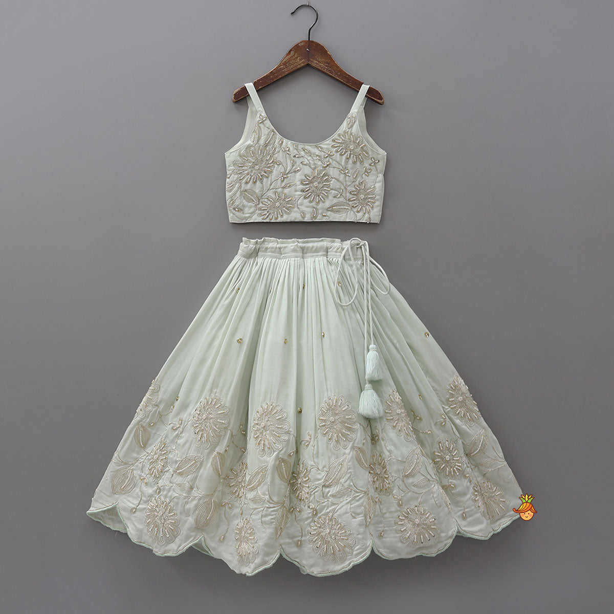 Pre Order: Strappy Crop Top And Scalloped Lehenga