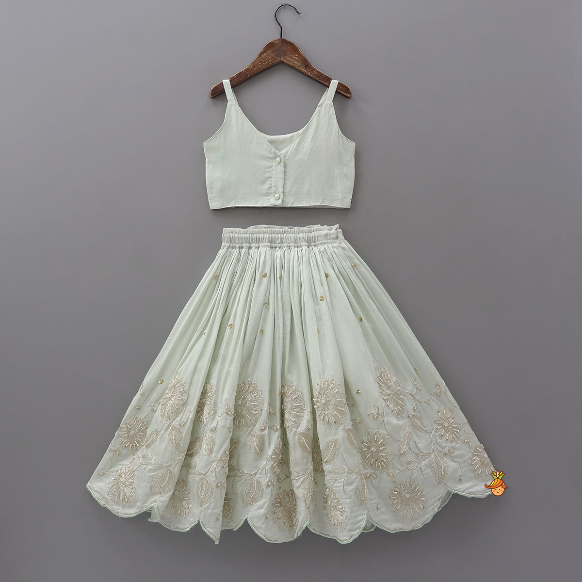 Pre Order: Strappy Crop Top And Scalloped Lehenga