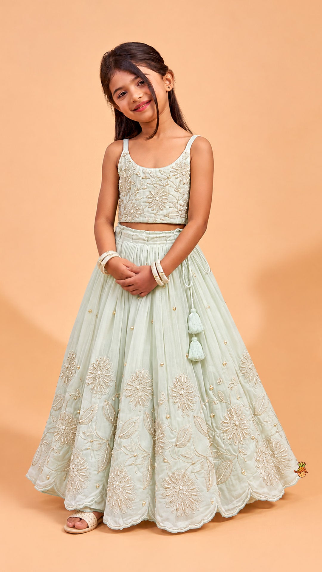 Pre Order: Strappy Crop Top And Scalloped Lehenga