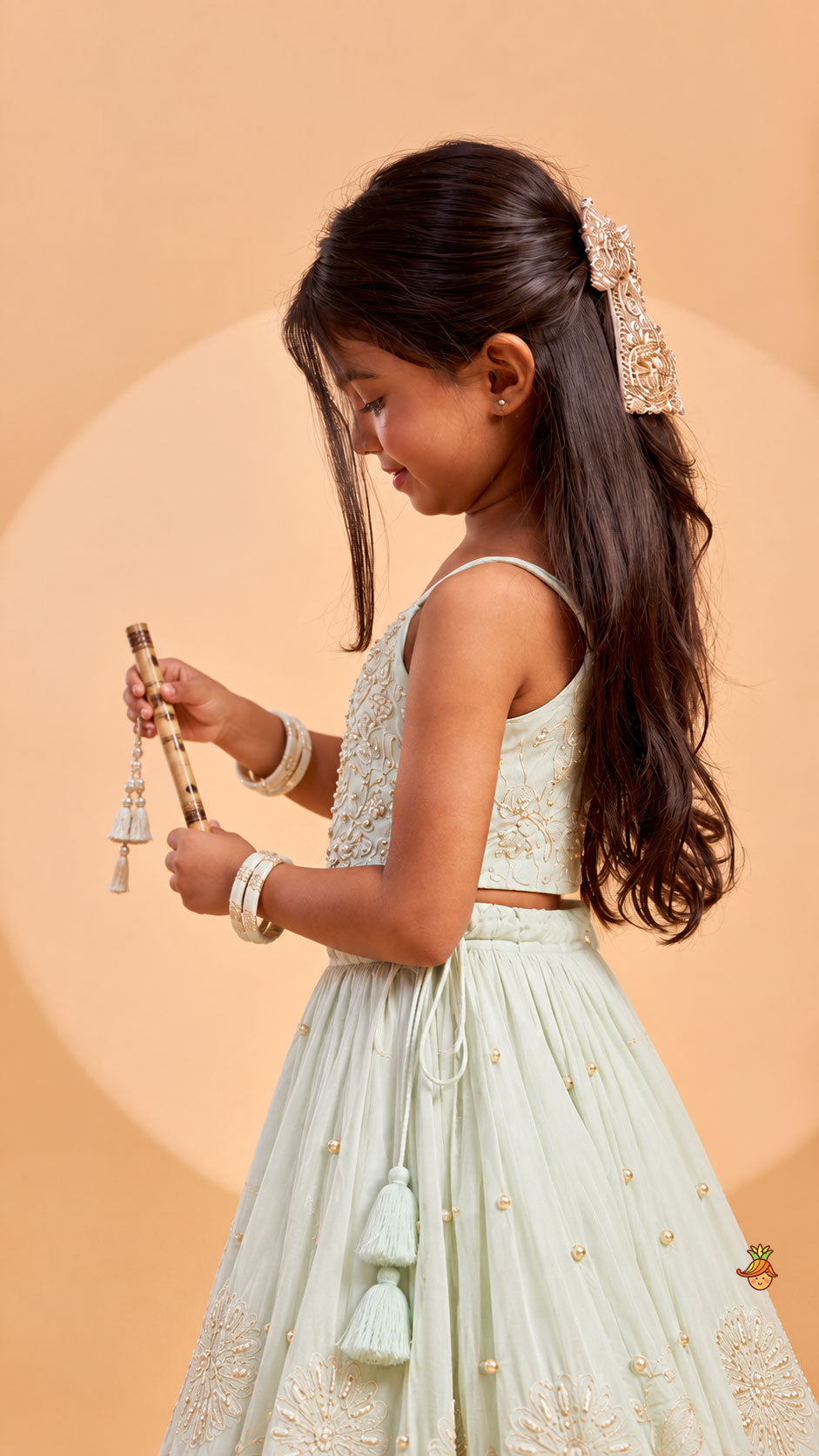 Pre Order: Strappy Crop Top And Scalloped Lehenga
