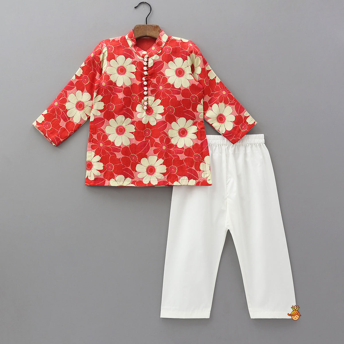 Pre Order: Loop Button Floral Print Kurta And Pyjama