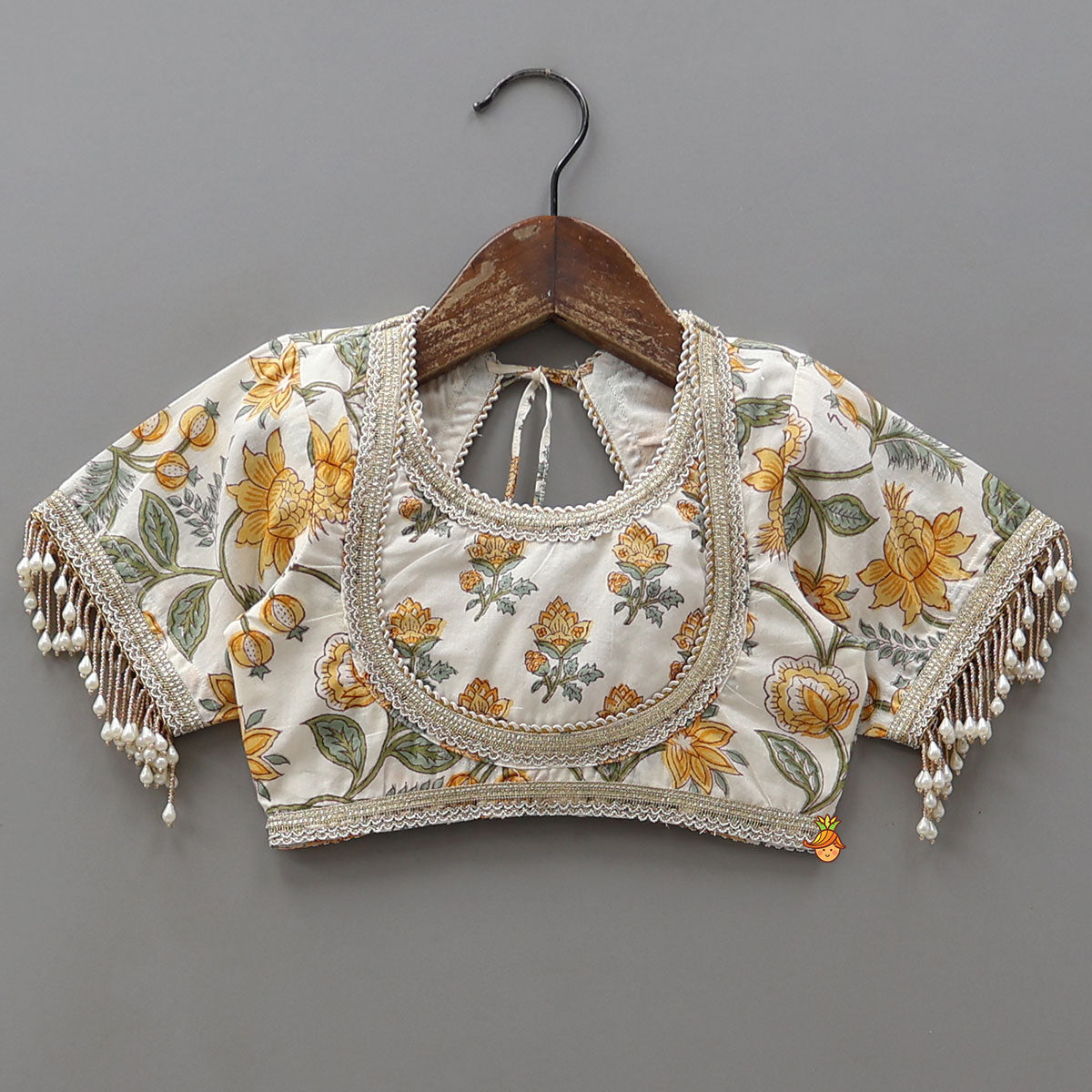 Pre Order: Floral Hand Block Printed Crop Top With Lehenga And Dupatta