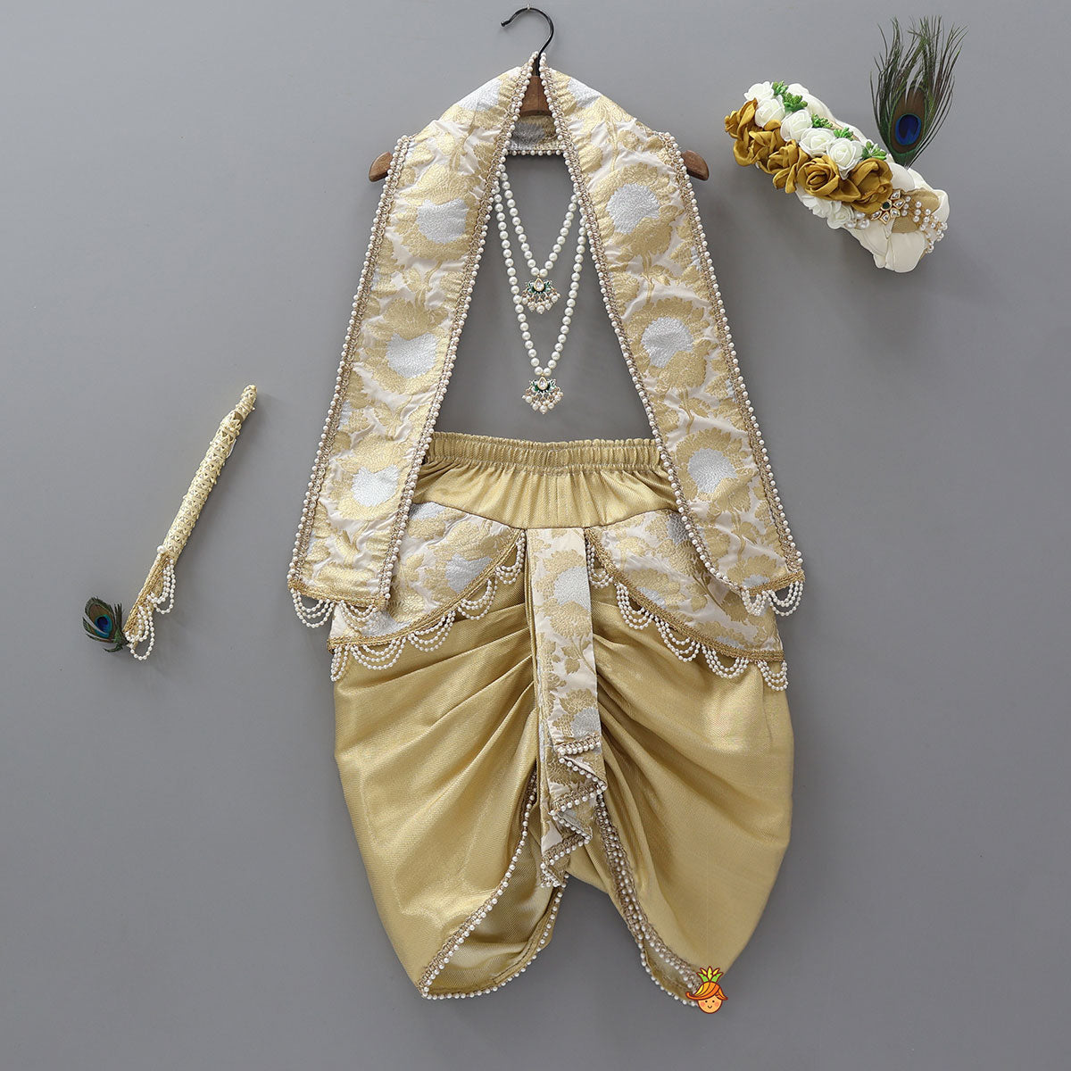 Pre Order: Festive Brocade Dhoti Set With Matching Stole