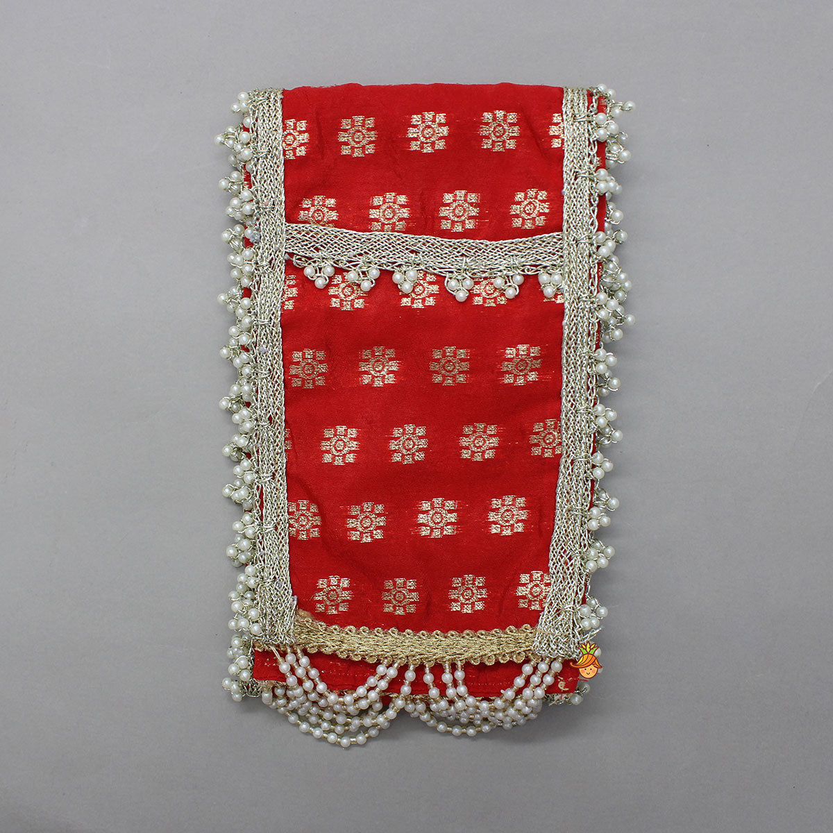 Pre Order: Traditional Brocade Dhoti Set With Matching Stole, Head Band, Basuri And Mala