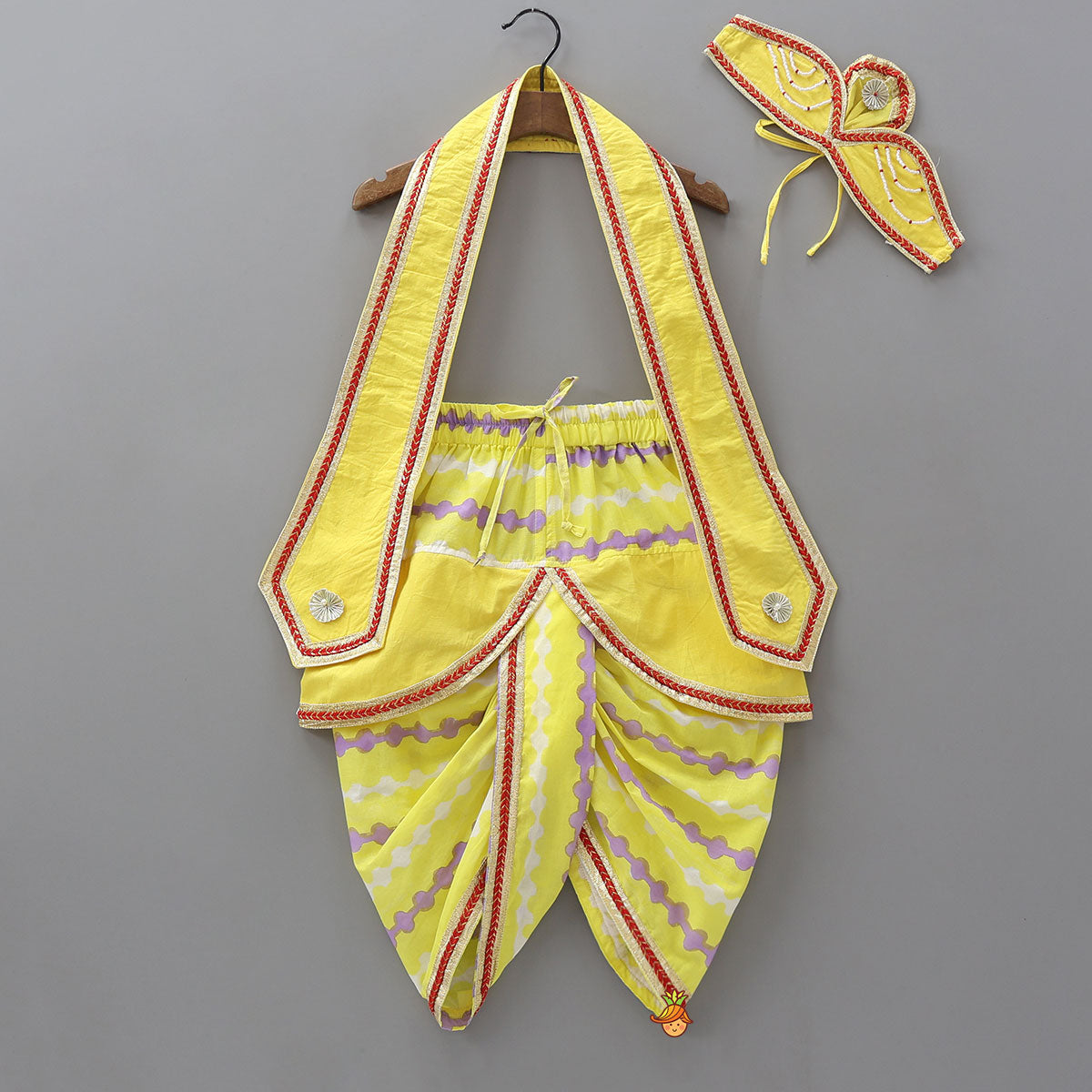 Pre Order: Festive Dhoti Set With Matching Stole And Mukut