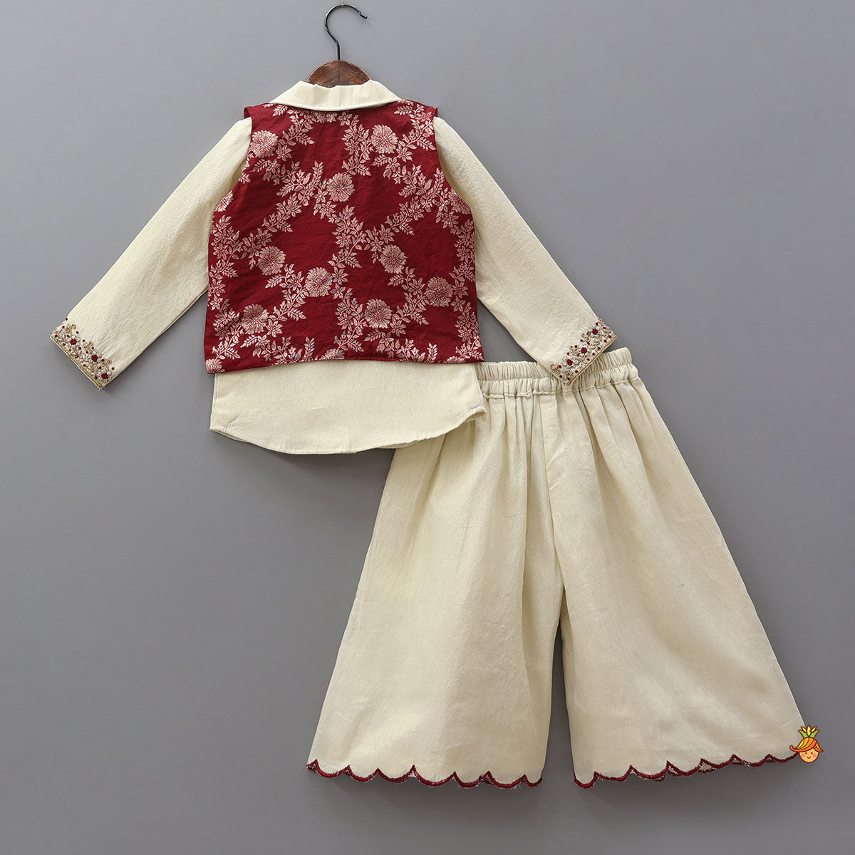 Pre Order: Collar Neck Kurti With Contrasting Jacket And Palazzo