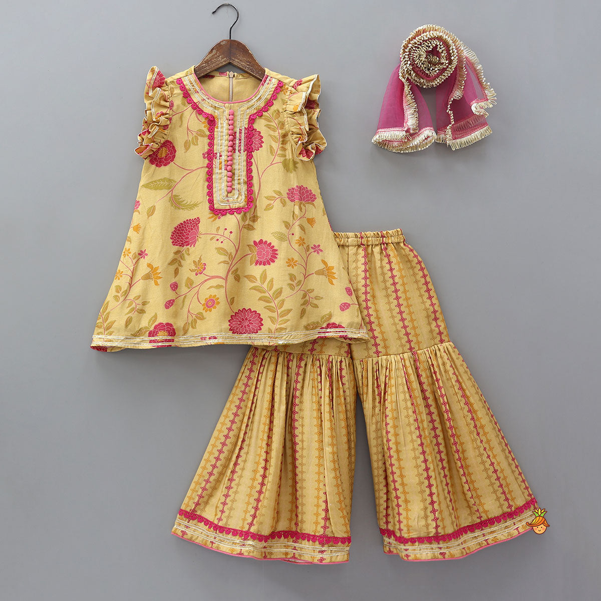 Pre Order: A-Line Kurti And Matching Sharara With Dupatta