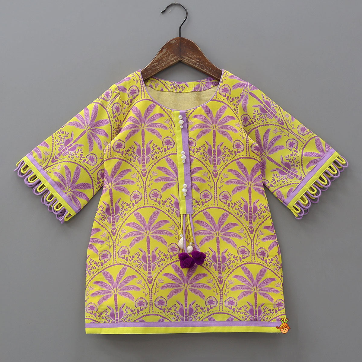 Pre Order: Trees And Birds Printed Kurti And Pants With Dupatta