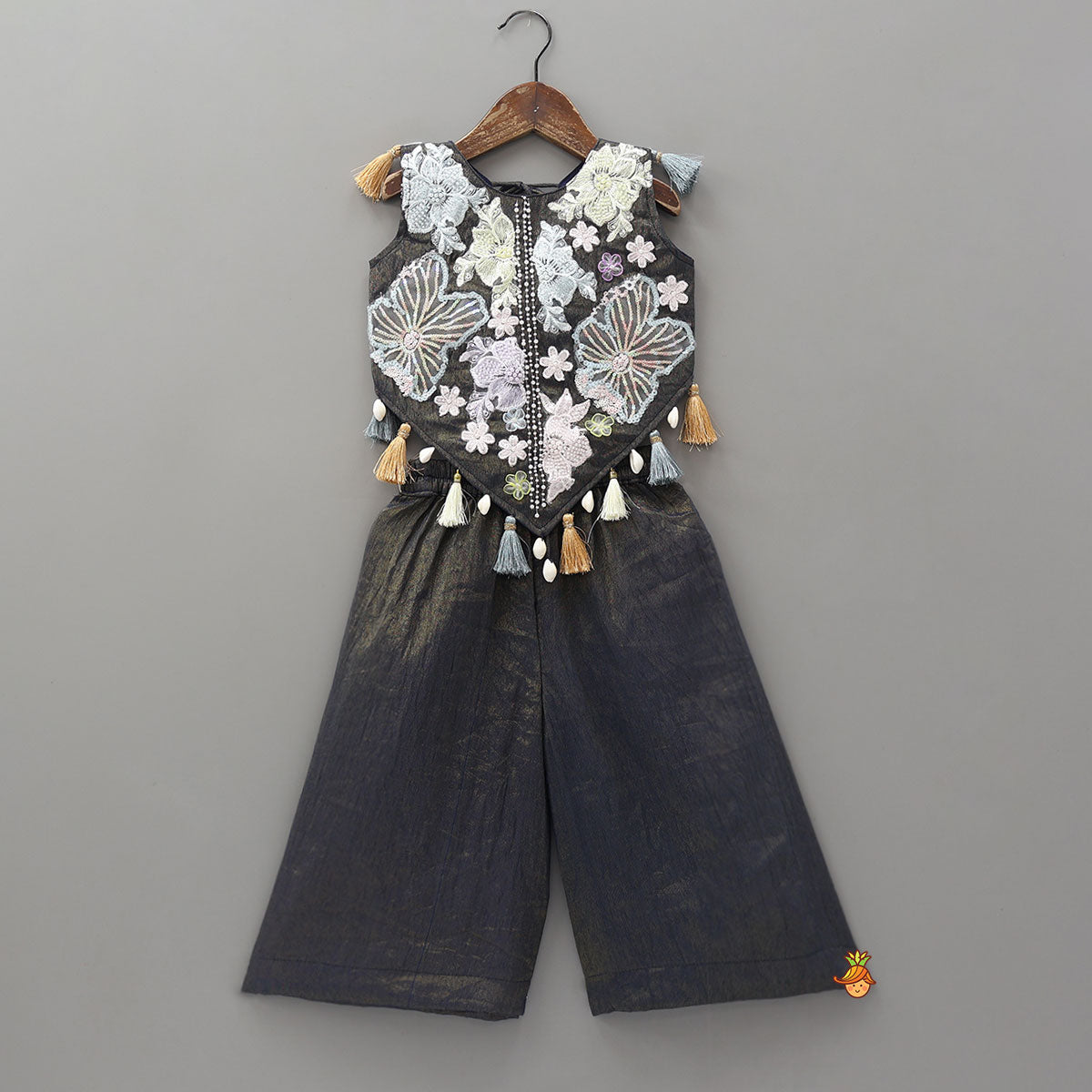 Pre Order: Premium Hand-Embroidered Shimmery Top And Palazzo