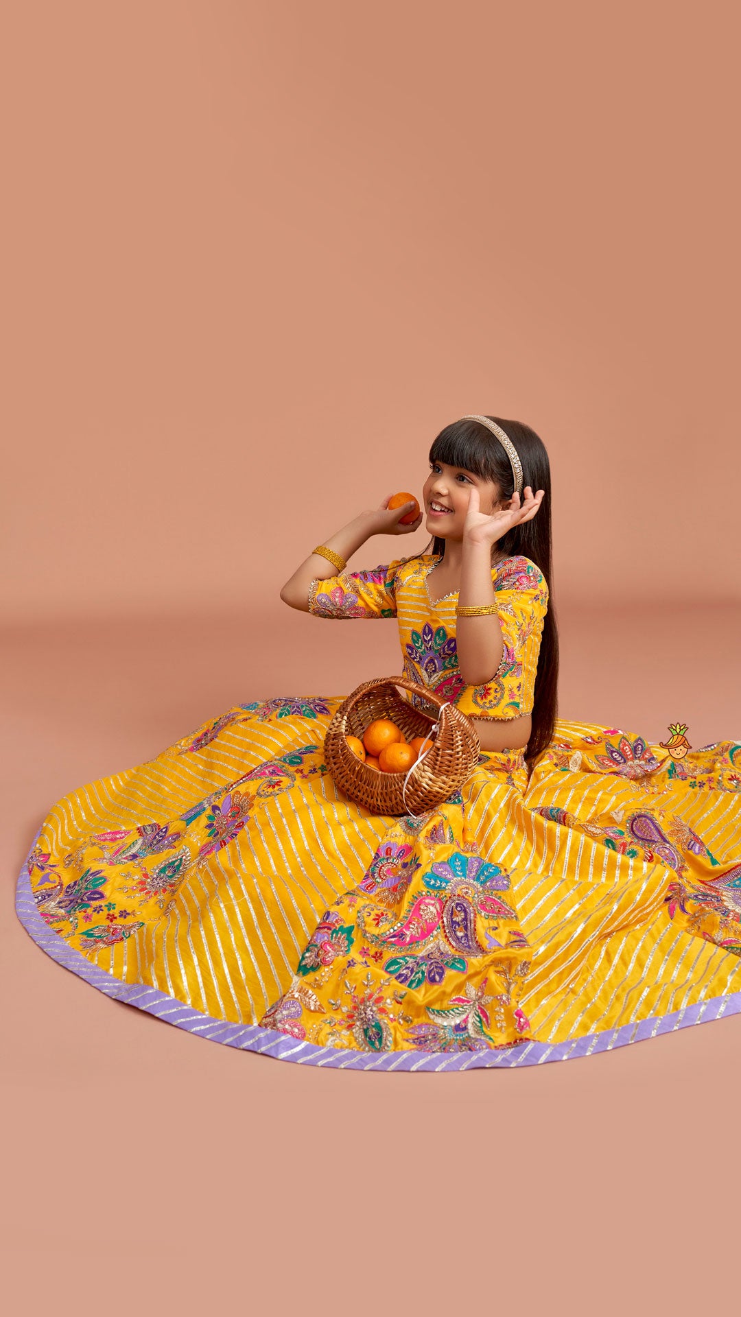 Gota Lace Detailed Crop Top And Lehenga With Net Dupatta