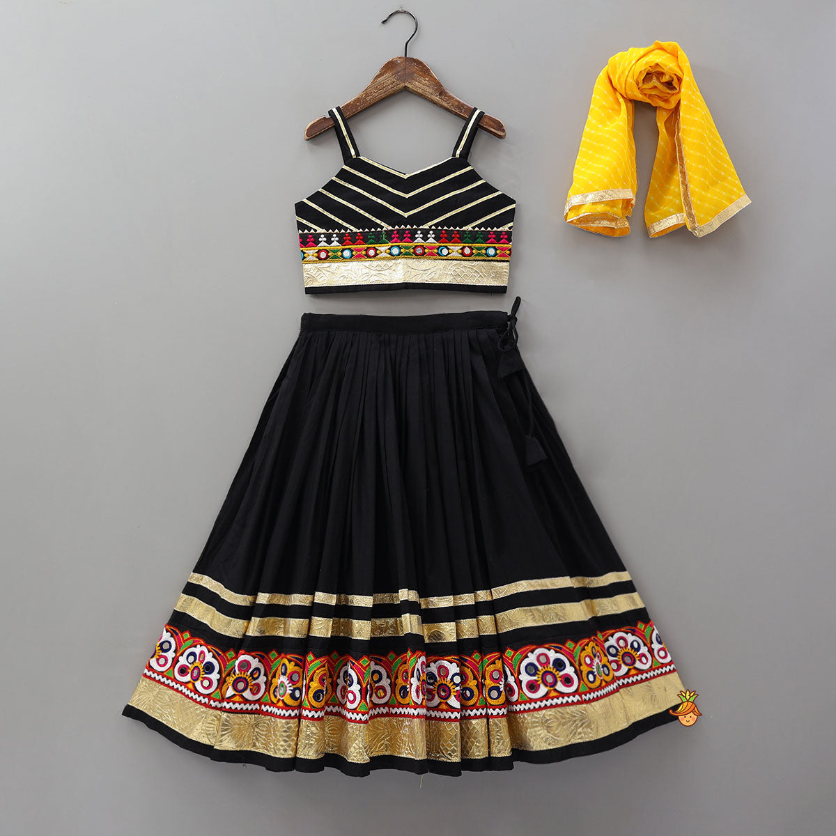 Strappy Multicoloured Top With Flared Lehenga And Dupatta