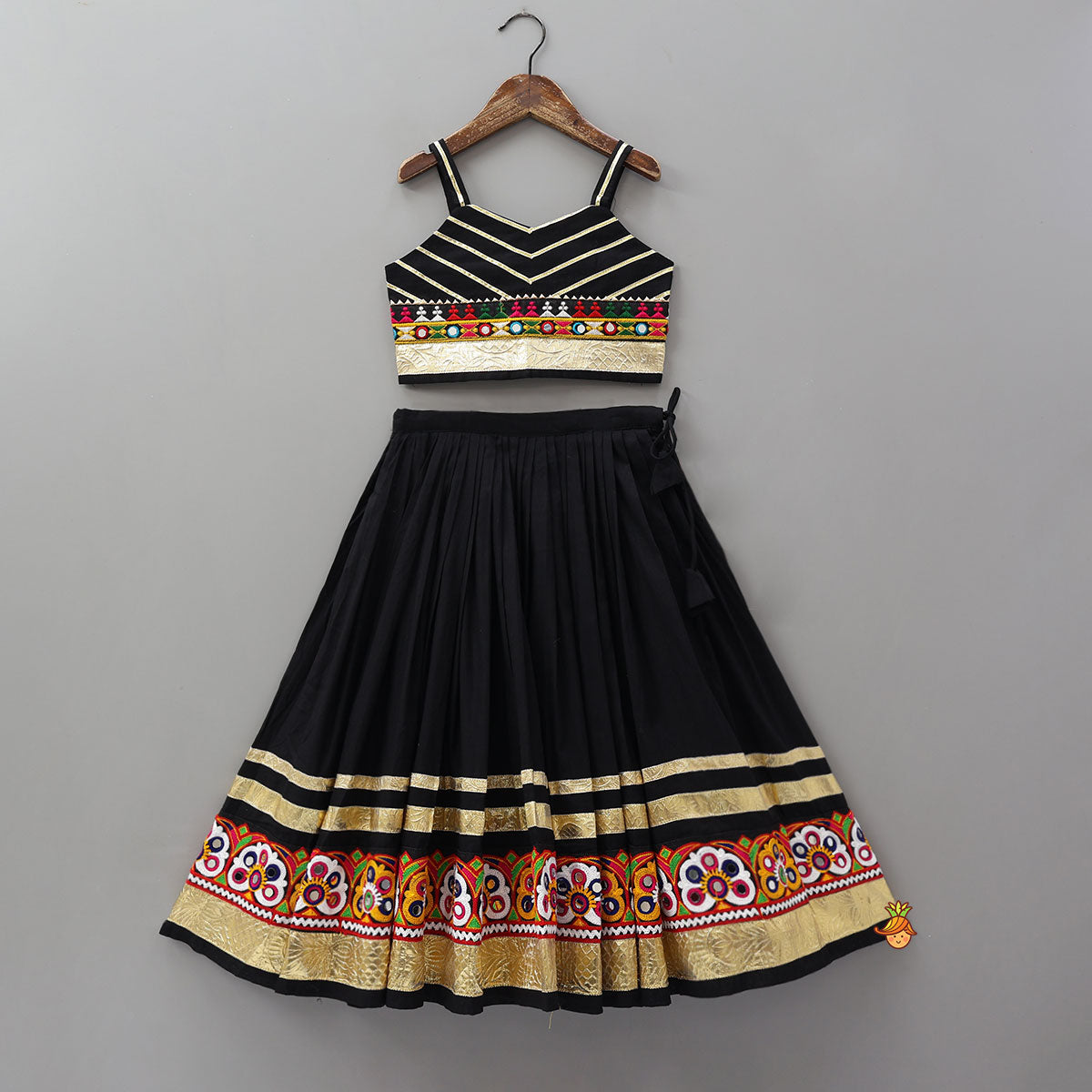 Strappy Multicoloured Top With Flared Lehenga And Dupatta