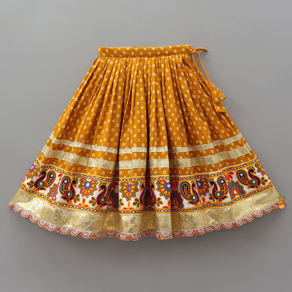 Strappy Crop Top And Mirror Work Lehenga With Dupatta