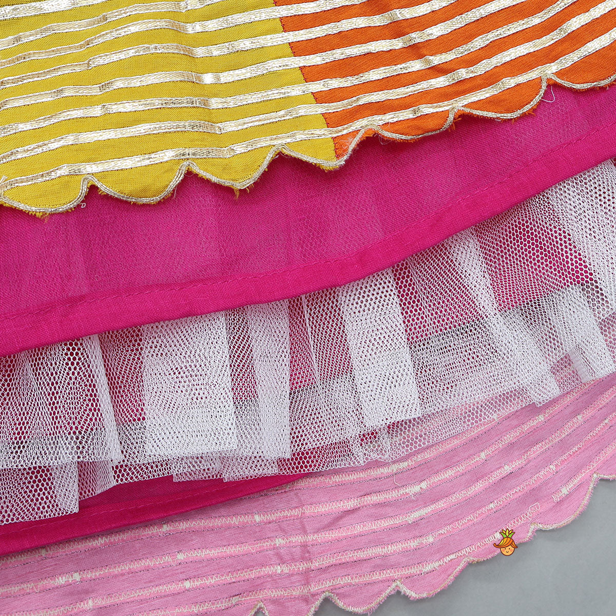 Multiple Hanging Tassel Detail Crop Top And Colourful Lehenga