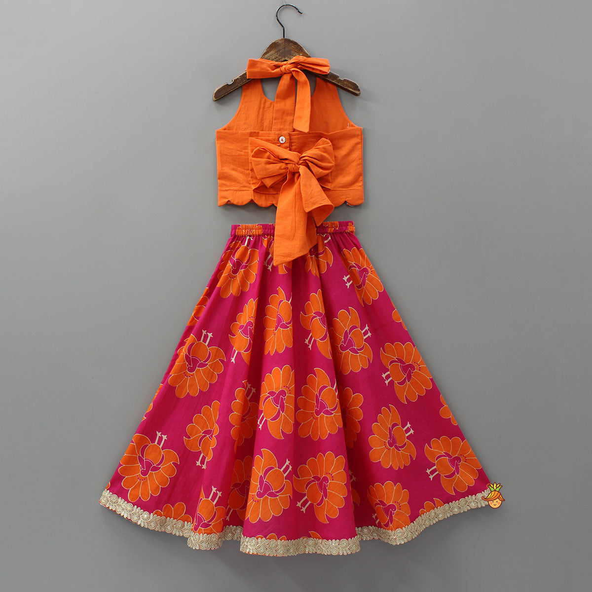 Pre Order: Back-Knot Halter Neck Crop Top And Lehenga
