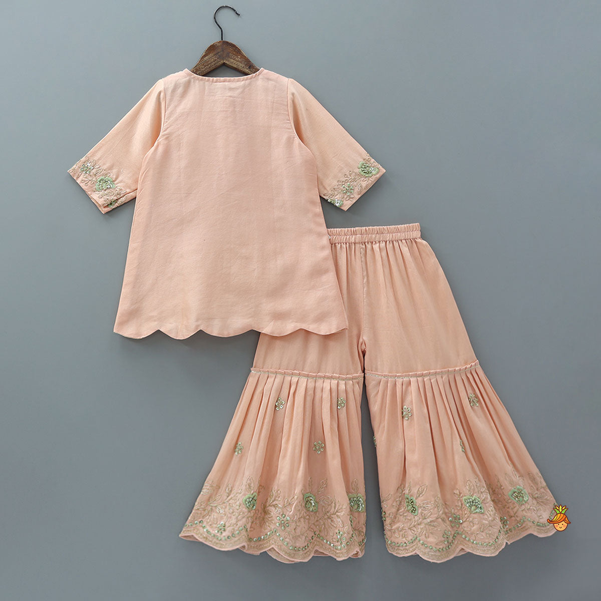 Pre Order: Floral Intricate Zari Embroidered Kurti And Sharara
