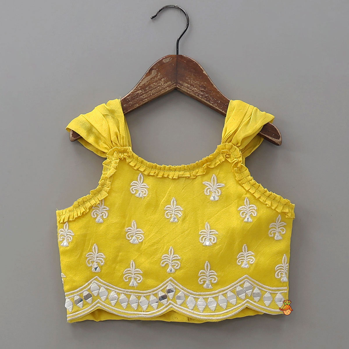 Pre Order: Faux Mirror Work Organza Crop Top And Lehenga