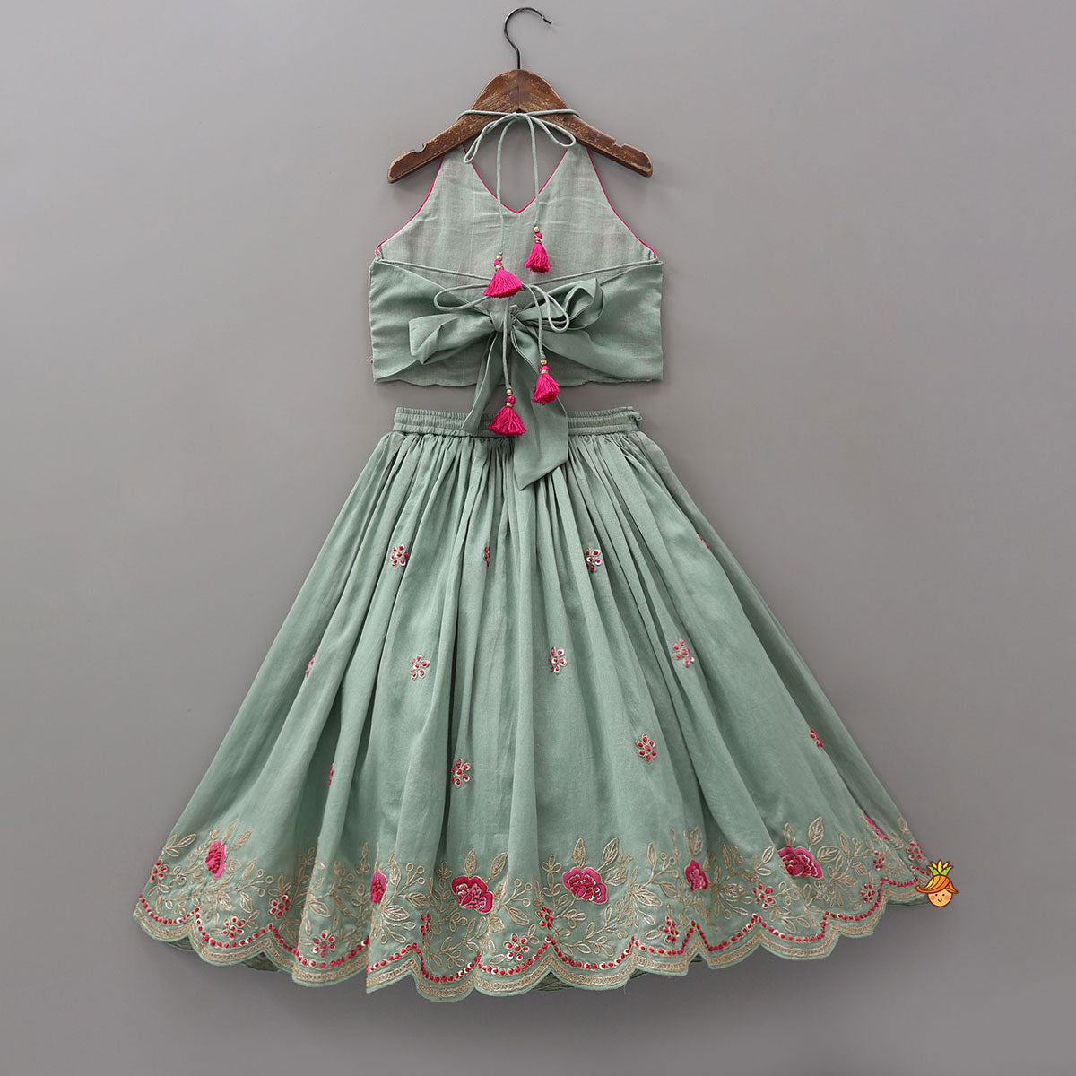 Pre Order: Halter Neck Crop Top And Scalloped Lehenga